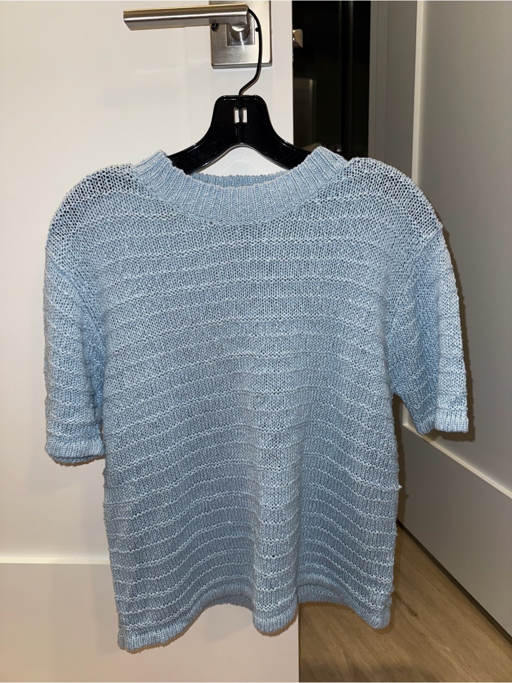 White fox Light Blue Knit Short-Sleeve Sweater